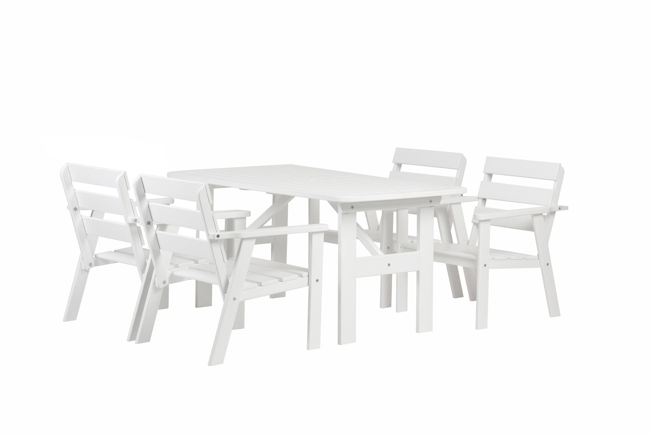 Venta Table & Atlanta Chairs Set, White Table and 4 chairs, chair, seat, seating, wooden, garden, patio, backyard, outdoor, garden furniture, UK, eco-conscious, Sanctuary, Sanctuary Lifestyle www.sanctuary-lifestyle.com