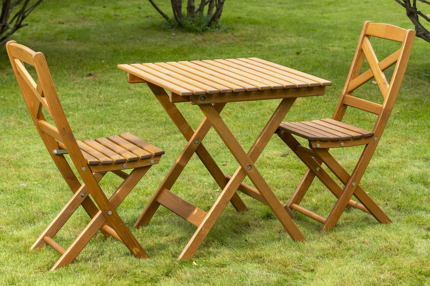 Sunrise-Lotus Folding Bistro Set, Honey Table and 2 chairs, chair, seat, seating, wooden, garden, patio, backyard, outdoor, garden furniture, UK, eco-conscious, Sanctuary, Sanctuary Lifestyle www.sanctuary-lifestyle.com